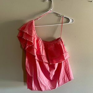 🌟Crown and Ivy Coral One Shoulder Ruffle Sleeve Blouse NWT Medium